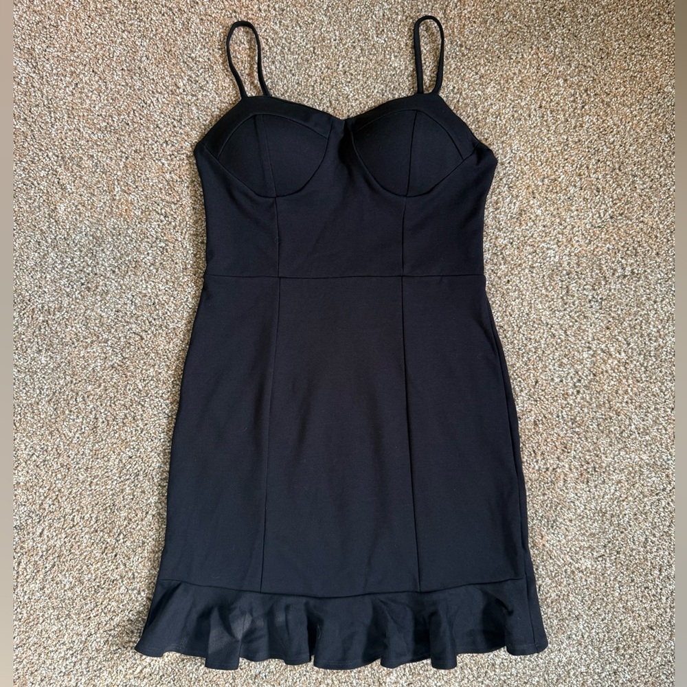 GB Girls Black Ruffled Balconette Bodycon Mini Dress Size 9